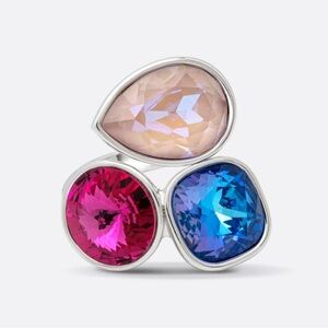 Fabulous Triple Glam Swarovski Crystal Ring size 7.5 fuschia, royal, rose BNIB